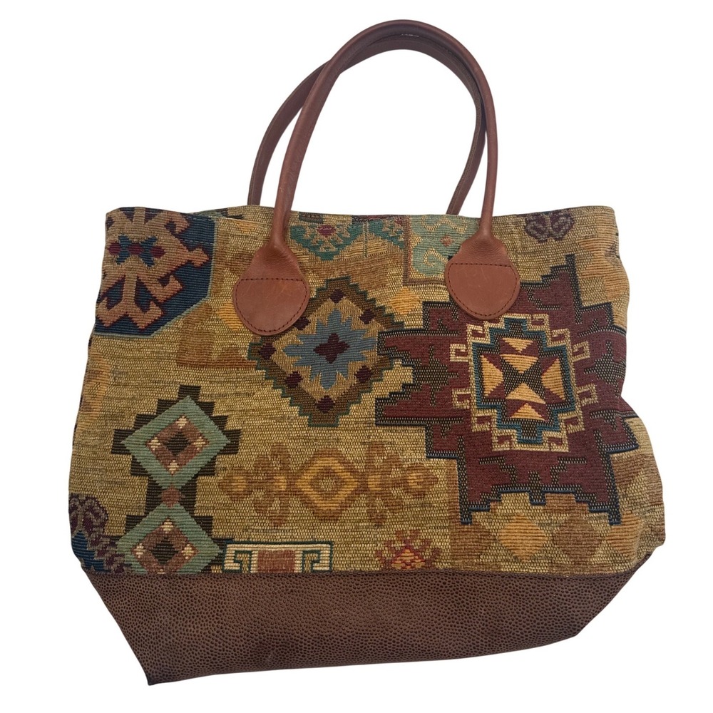 Cross Canvas Company Tapestry Tote Bag Southwestern Aztec Geometric Brown